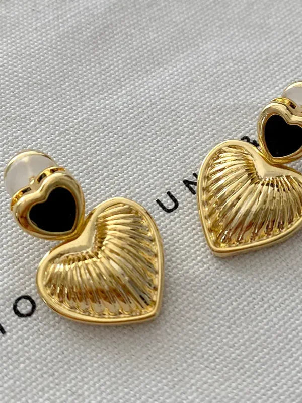 Ribbed Heart Gold Plated Earrings – Bold Retro Studs