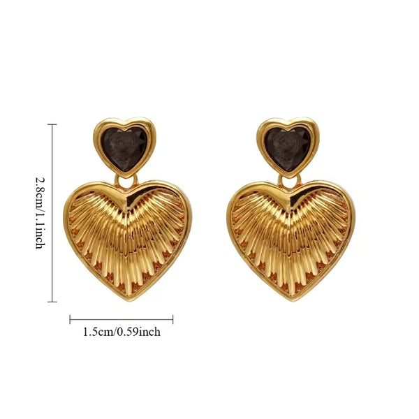Ribbed Heart Gold Plated Earrings – Bold Retro Studs