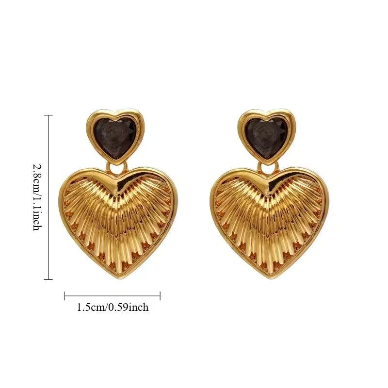 Ribbed Heart Gold Plated Earrings – Bold Retro Studs