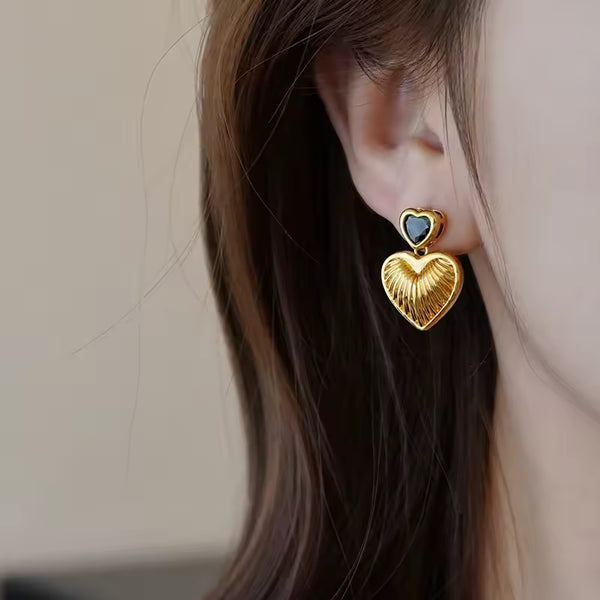 Ribbed Heart Gold Plated Earrings – Bold Retro Studs