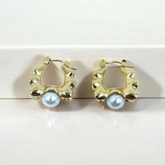 Sculpted Pearl Square Hoops
