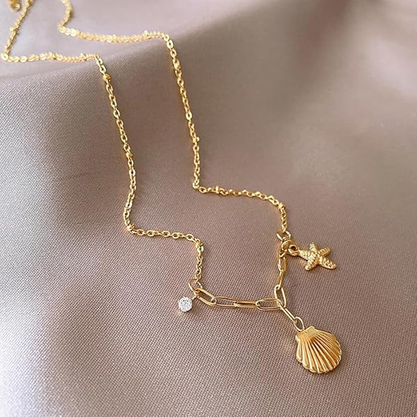 Sea Dreamer Gold Plated Necklace – Shell & Starfish Charm