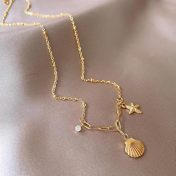 Sea Dreamer Gold Plated Necklace – Shell & Starfish Charm