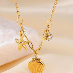 Sea Dreamer Gold Plated Necklace – Shell & Starfish Charm