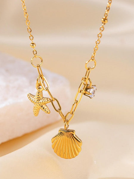 Sea Dreamer Gold Plated Necklace – Shell & Starfish Charm