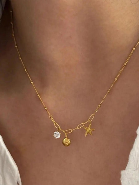 Sea Dreamer Gold Plated Necklace – Shell & Starfish Charm