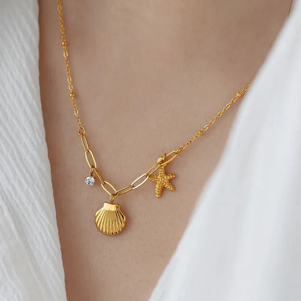 Sea Dreamer Gold Plated Necklace – Shell & Starfish Charm