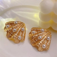 Seashell Pearl Gold Plated Earrings – Luxe Oceanic Studs
