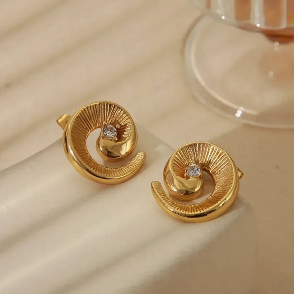 Spiral Gold Plated Stud Earrings – Radiant Modern Swirl