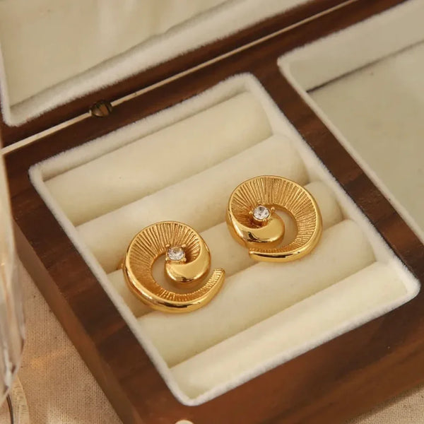 Spiral Gold Plated Stud Earrings – Radiant Modern Swirl