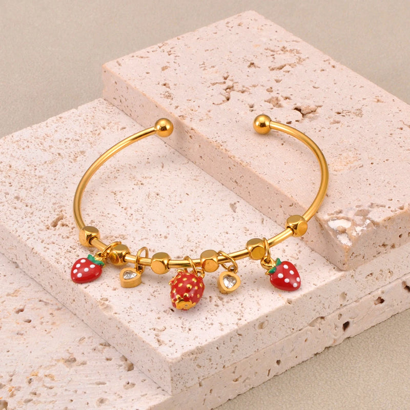 Strawberry Delight Charm Cuff Bracelet