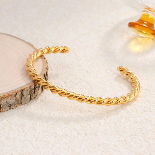 Twist Rope Gold Plated Bangle – Classic Modern Cuff