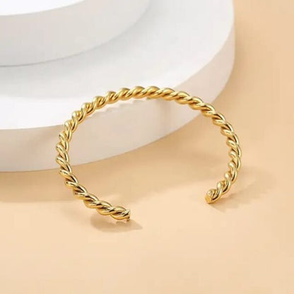 Twist Rope Gold Plated Bangle – Classic Modern Cuff Bracelet