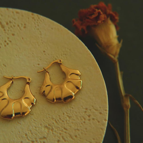 Gold Stripe Textured Hoops