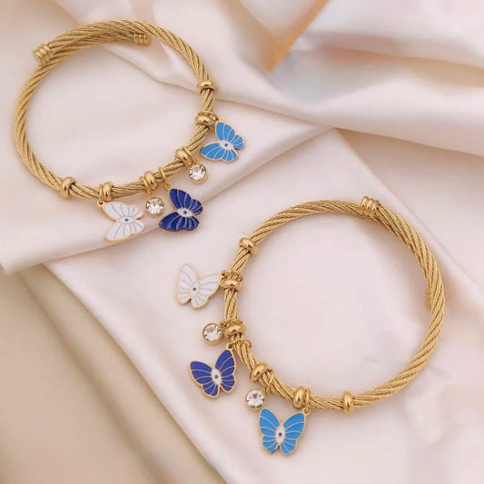 Whimsy Butterfly Charm Gold Cuff Bracelet