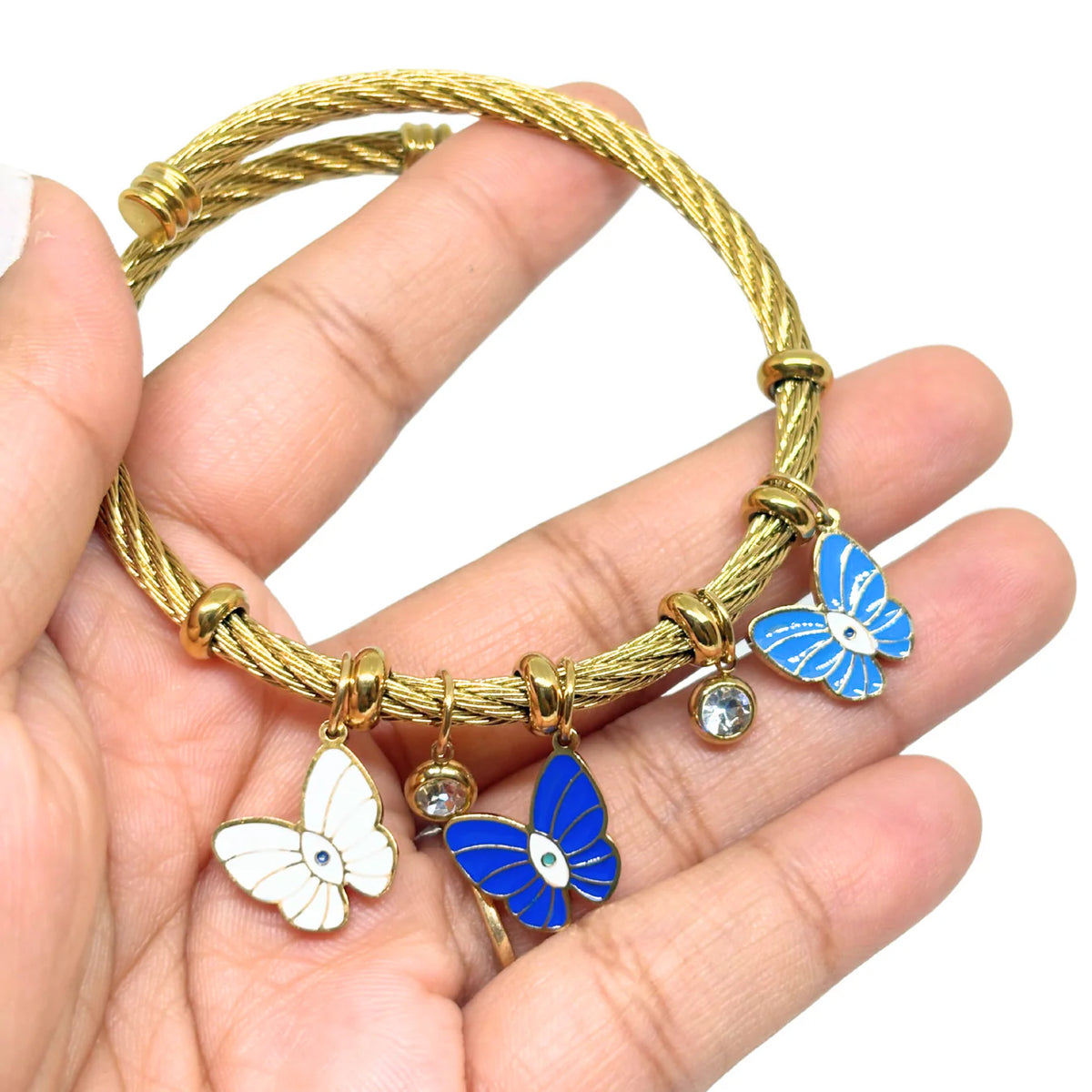 Whimsy Butterfly Charm Gold Cuff Bracelet