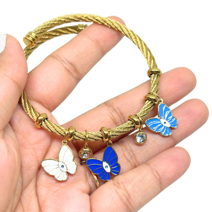 Whimsy Butterfly Charm Gold Cuff Bracelet