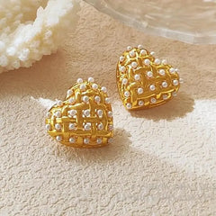 Woven Heart Gold Plated Earrings – Sparkling Statement Studs
