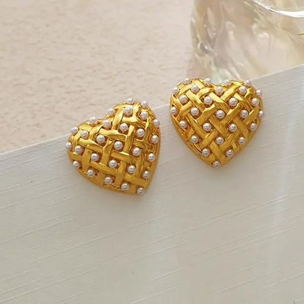 Woven Heart Gold Plated Earrings – Sparkling Statement Studs