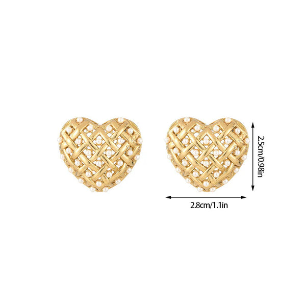 Woven Heart Gold Plated Earrings – Sparkling Statement Studs