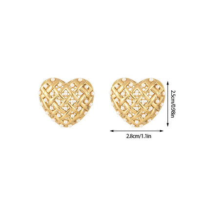 Woven Heart Gold Plated Earrings – Sparkling Statement Studs
